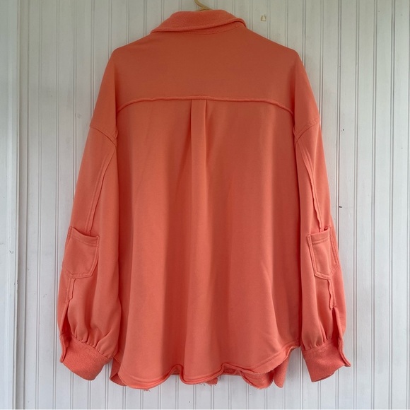 POL Women's Orange Oversized Relaxed Knit Shacked Jacket Size Medium - Picture 2 of 7
